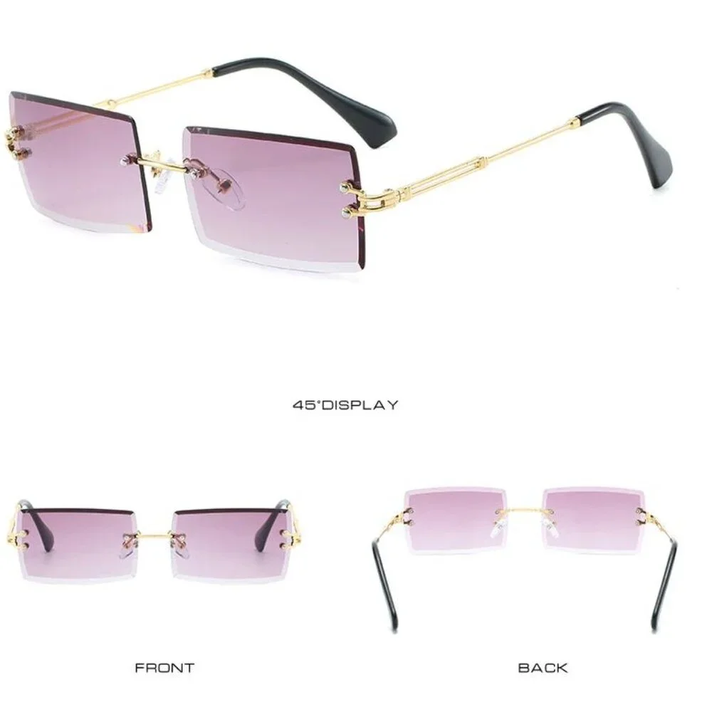 Men Sunglasses Hip‎ Hop Shades Metal Gold Rimless Rapper Square Style Retro New